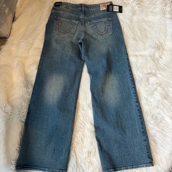 NWT True Religion Jeans Womens Bobbi Low Slung Baggy Blue Denim Stretch 28X32